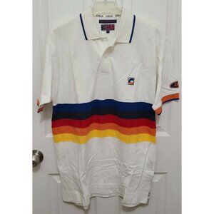 Vtg 90s Colowear America Men's Short Sleeve Polo Shirt Multi Stripe White Size S